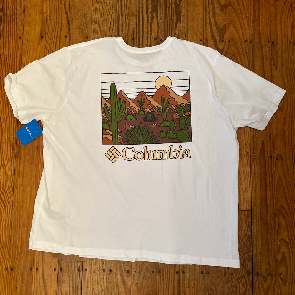 Columbia Shirt Mens 2XL White Double Sided Short Sleeve T Shirt Casual